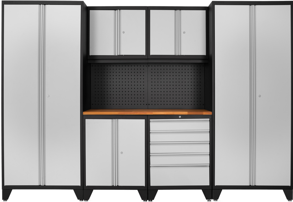 Prestige 4 Piece Cabinet Set with Tall Cabinet, Wall Cabinet, Tool Cabinet, Black/Grey