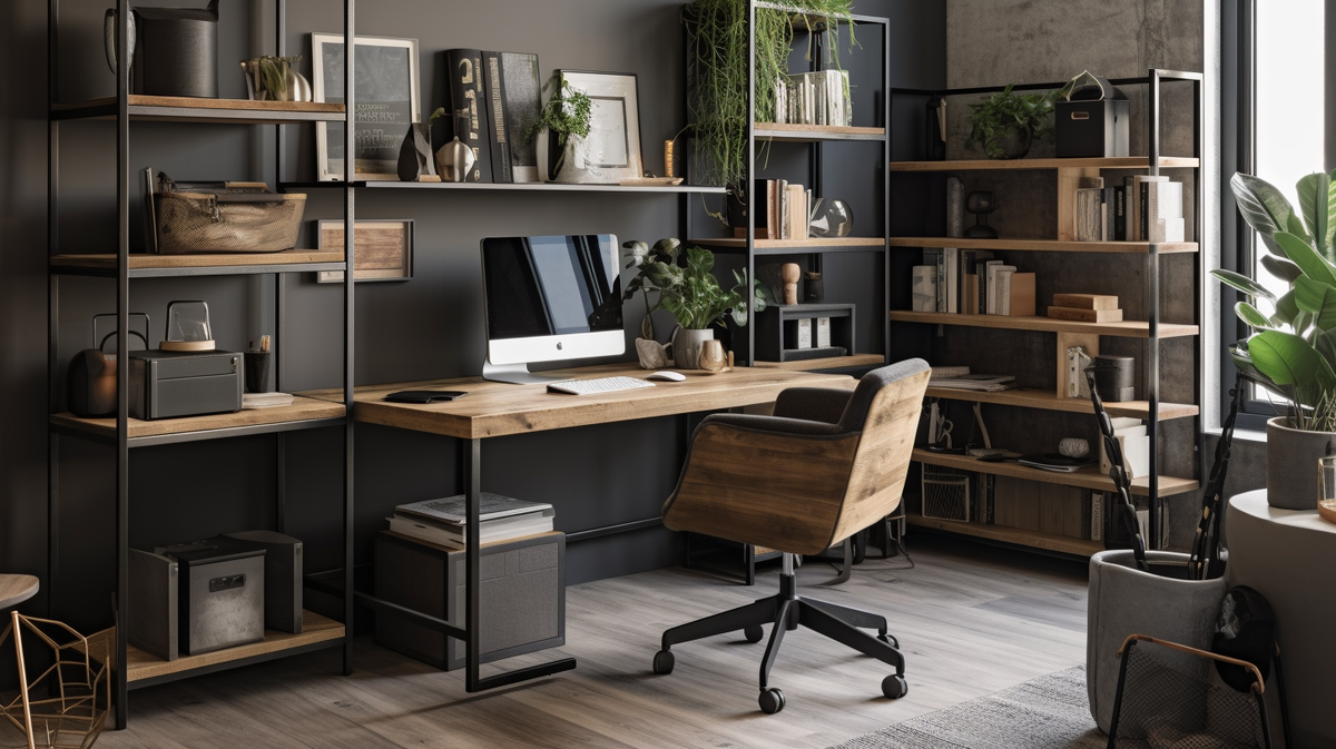 Illustration of Industrial Apartment Workspace Organization