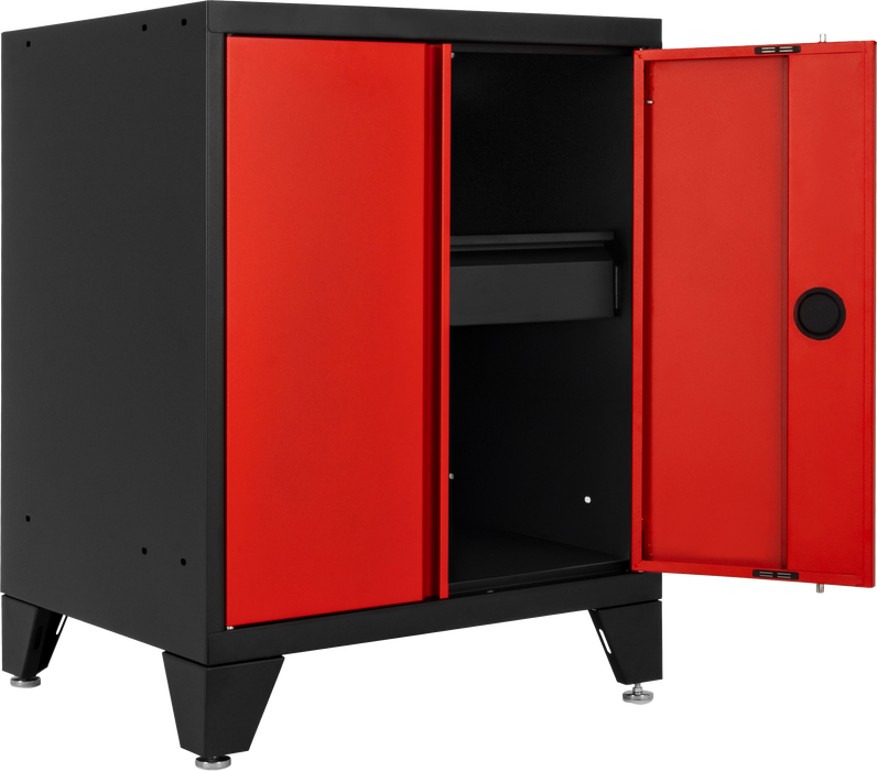 Prestige 4 Piece Cabinet Set with Tall Cabinet, Wall Cabinet, Base Cabinet, Black/Red