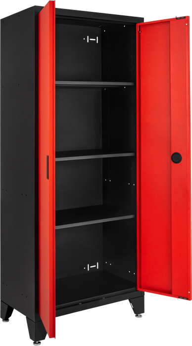 Superior 4 Piece Cabinet Set with Tall Cabinet, Wall Cabinet, Tool Cabinet, Black/Red