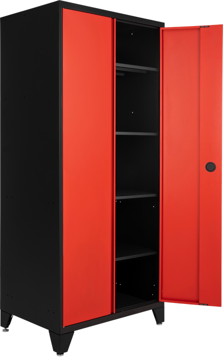 Prestige 4 Piece Cabinet Set with Tall Cabinet, Wall Cabinet, Base Cabinet, Black/Red