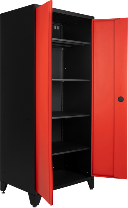 Prestige 4 Piece Cabinet Set with Tall Cabinet, Wall Cabinet, Tool Cabinet, Black/Red