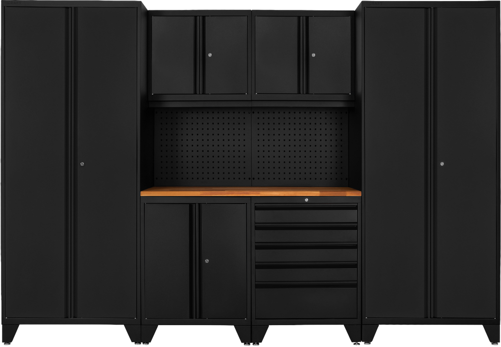 Prestige 4 Piece Cabinet Set with Tall Cabinet, Wall Cabinet, Tool Cabinet, Black/Black