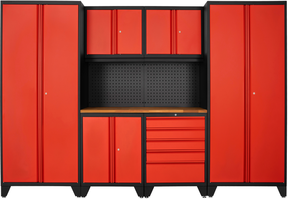 Prestige 4 Piece Cabinet Set with Tall Cabinet, Wall Cabinet, Tool Cabinet, Black/Red