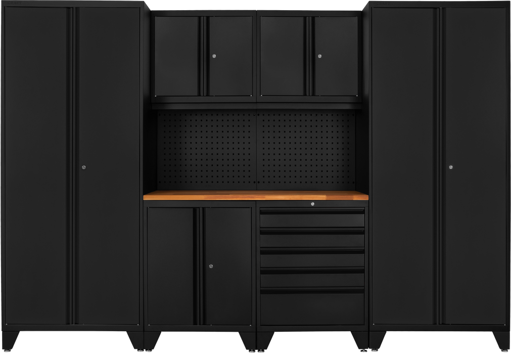 Prestige 4 Piece Cabinet Set with Tall Cabinet, Wall Cabinet, Base Cabinet, Black/Black