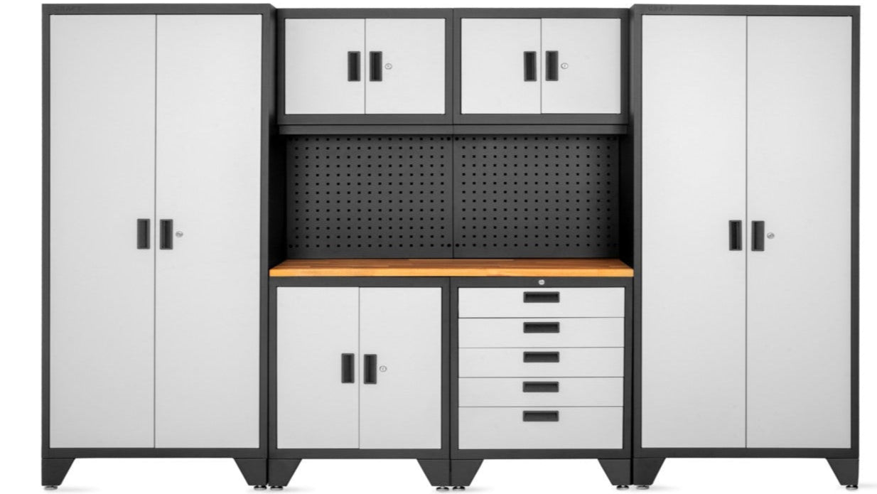 Superior 9 Piece Cabinet Set with Tall Cabinet, Wall Cabinet, Base Cabinet,Tool Cabinet Black/Grey