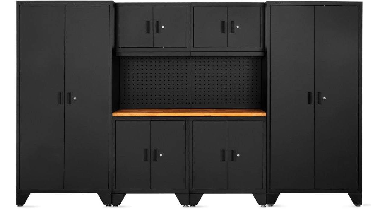 CRFT-S007171.B/B Superior 9 Piece Cabinet Set with Tall Cabinet, Wall Cabinet, Base Cabinet, Black/Black