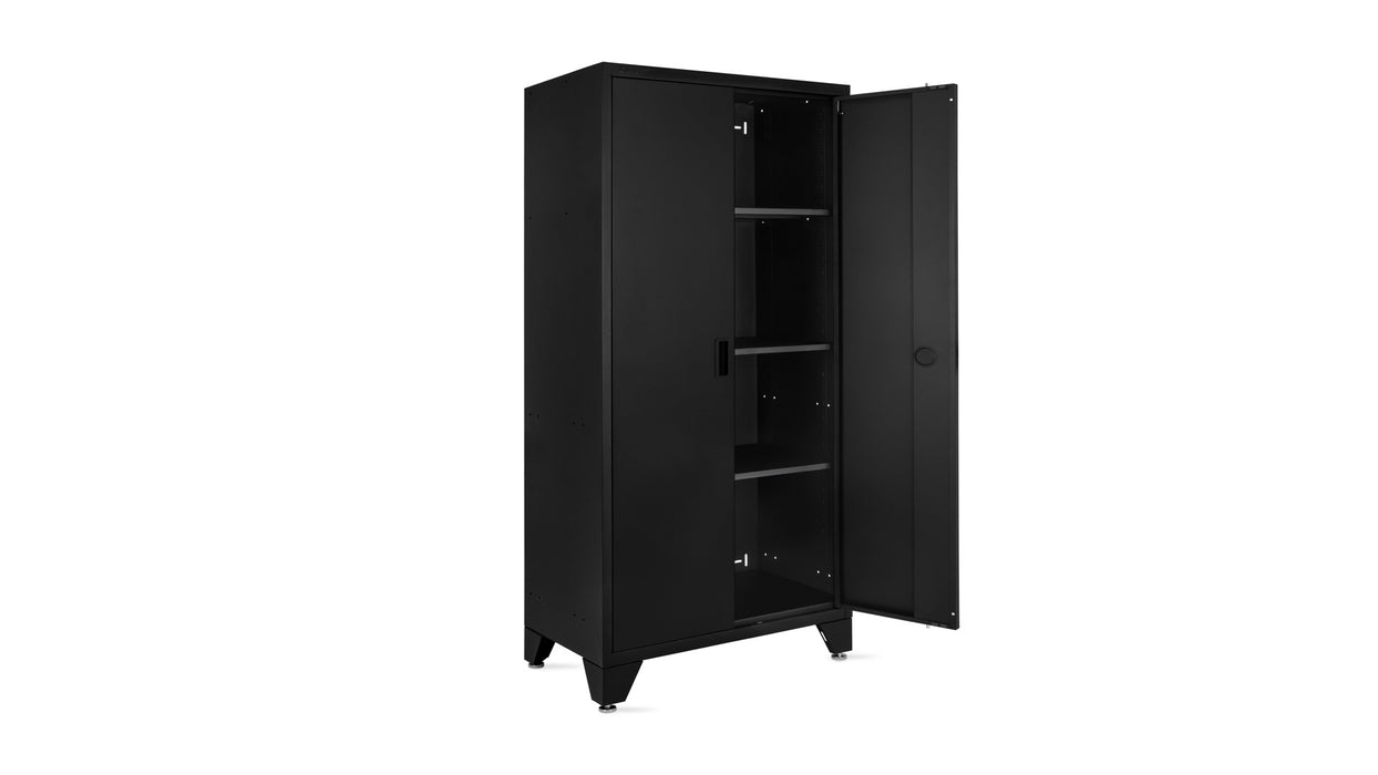 Superior 9 Piece Cabinet Set with Tall Cabinet, Wall Cabinet, Base Cabinet, Tool Cabinet, Black/Black